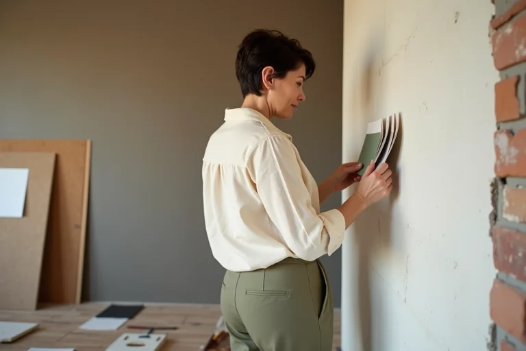 Femme choisissant des couleurs de peinture pour décorer son intérieur en cours de rénovation