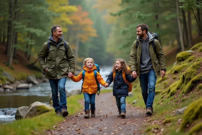 Famille en randonnée dans la forêt en plein air