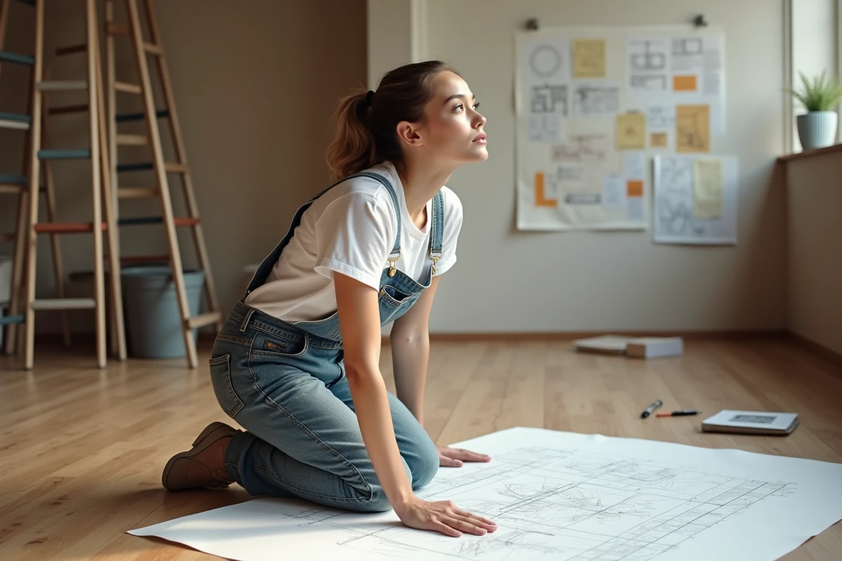 Femme dessinant des diagrammes sur du papier dans un atelier