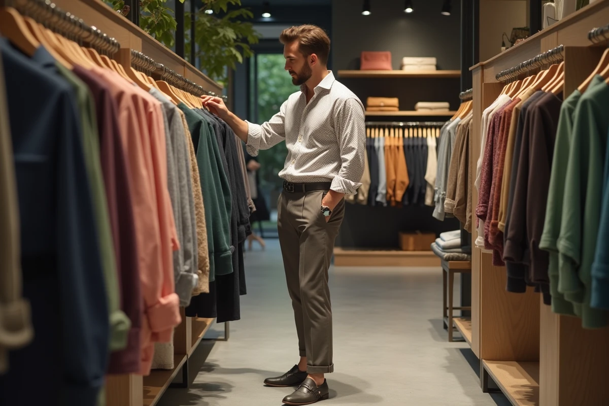 Homme en tenue tendance dans une boutique moderne