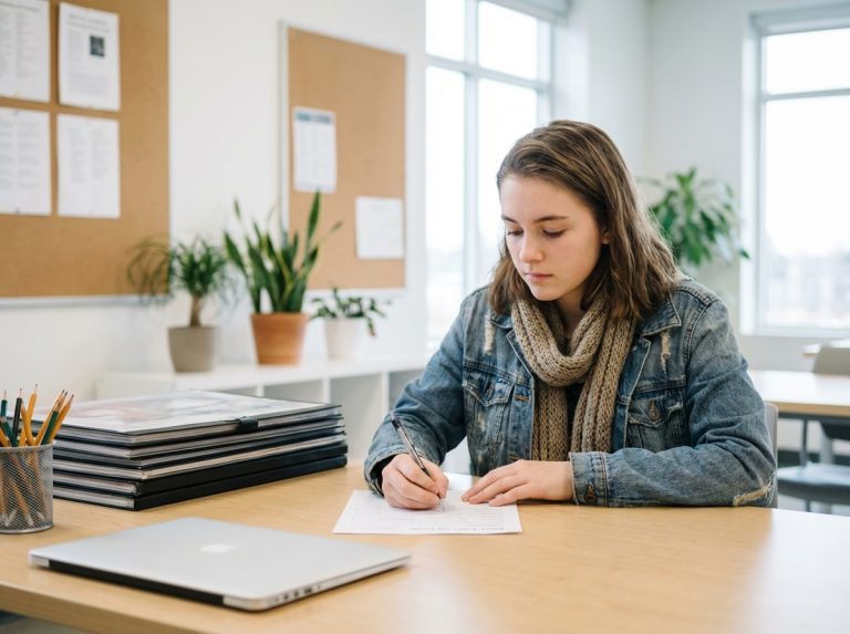 Jeune femme en denim remplit un formulaire d'inscription