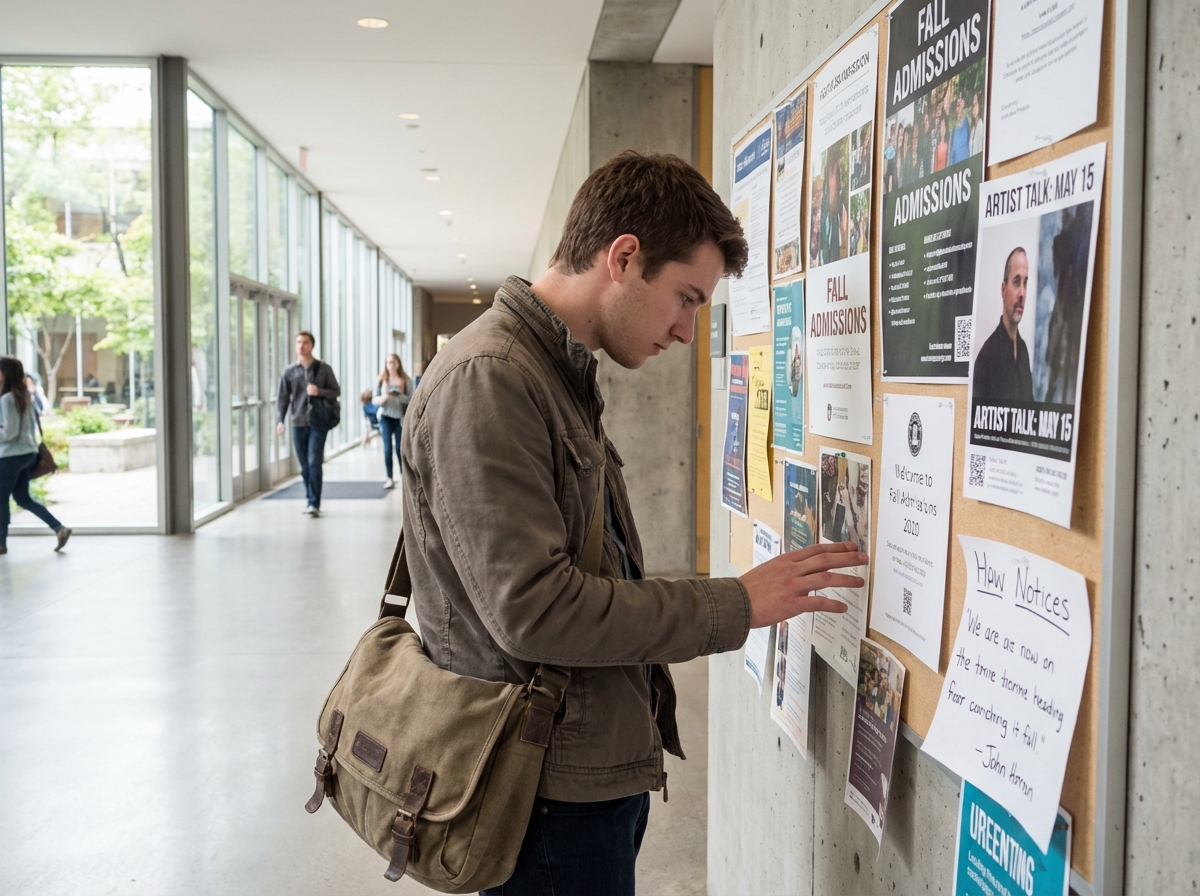 Jeune homme regarde un panneau d