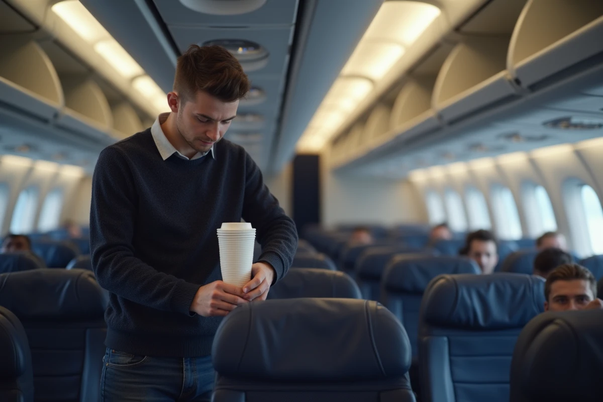 Jeune homme rangeant des tasses en céramique dans un compartiment d