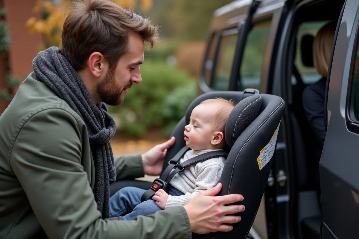 Papa ajustant le harnais d